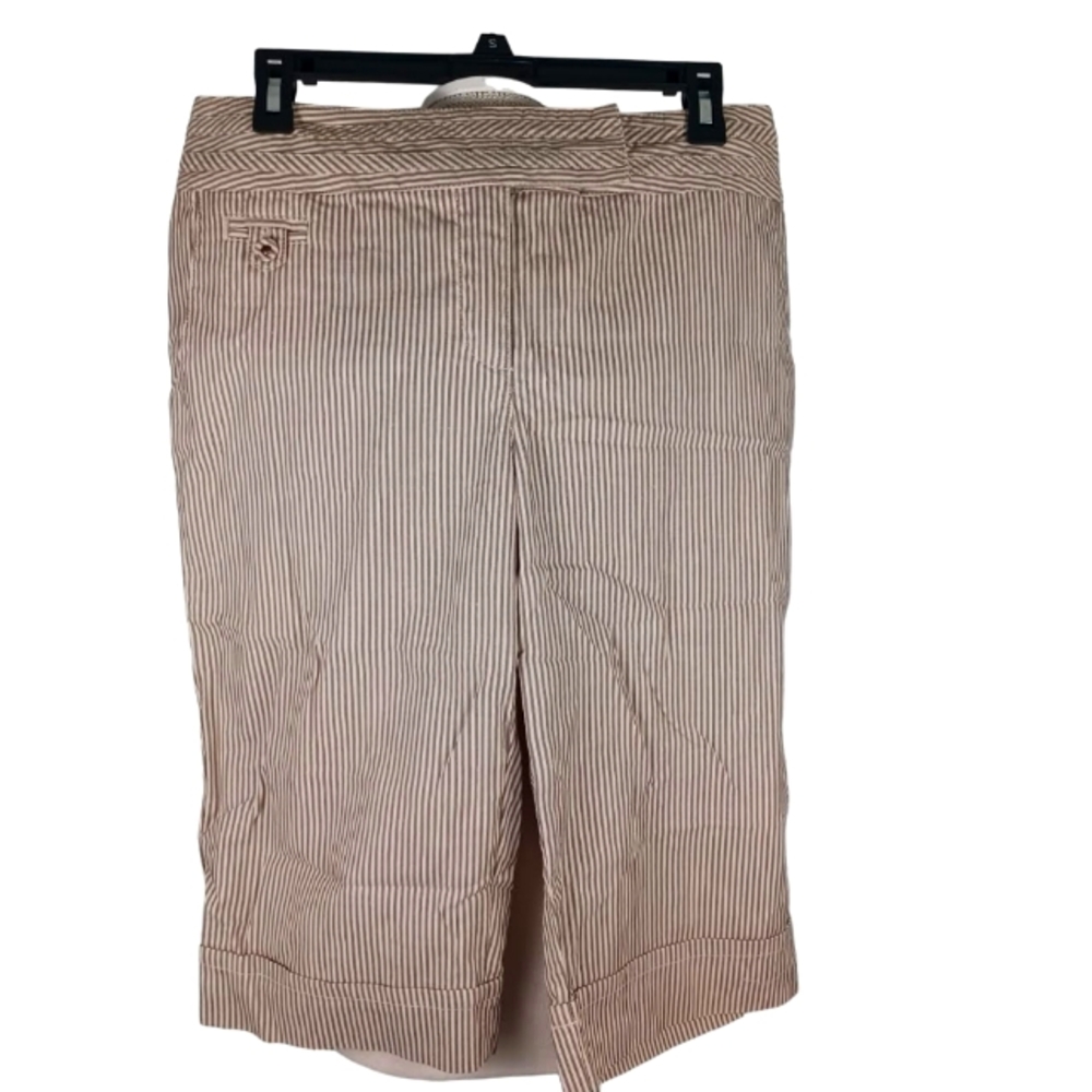 🔥4/$20 Bamboo Traders Khaki Shorts Size 10 Beige & Gray Stripe -Cuffed Accent